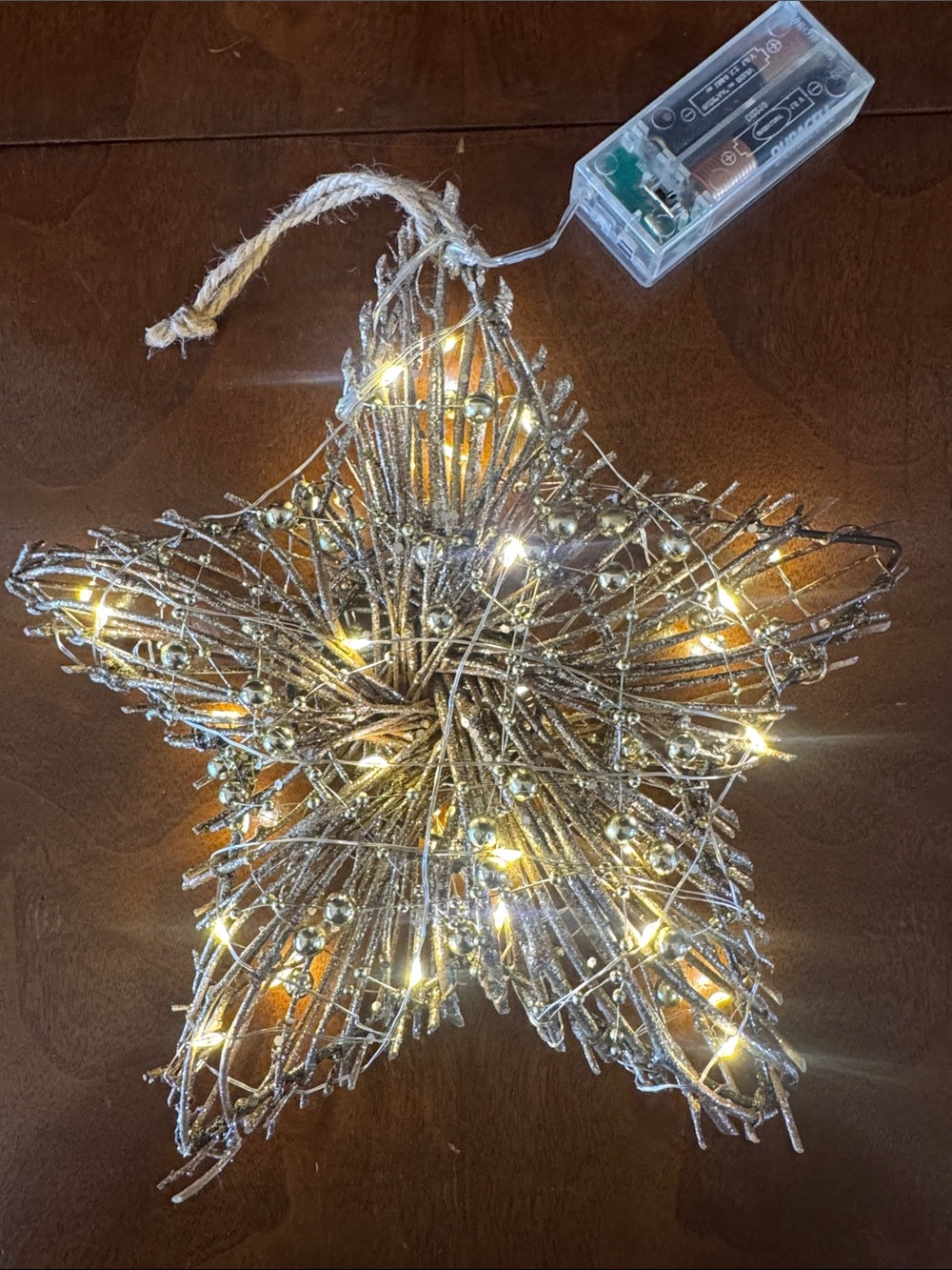 Kurt Adler Gold Glitter 9" Star LED Hanging Ornament with Timer